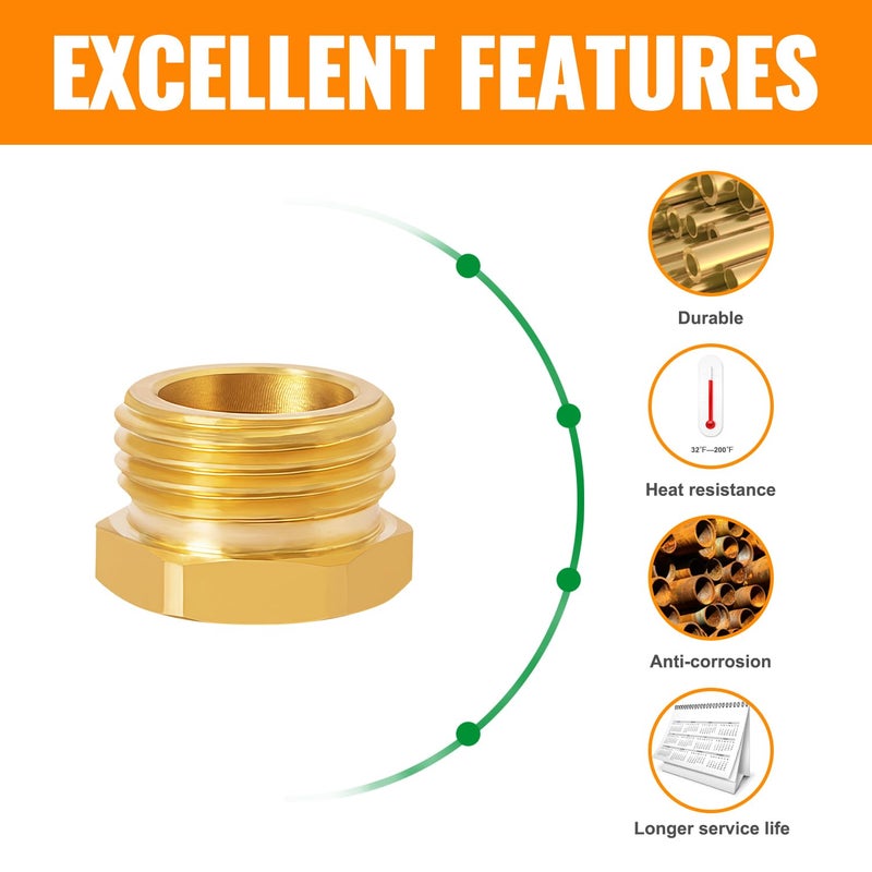 SUNGATOR موصل SUNGATOR 2PCS 3/4" GHT ذكر x 1/2" NPT أنثى، تركيب خرطوم حديقة نحاسي، محول GHT إلى NPT سداسي، محول خرطوم حديقة إلى أنبوب مع شريط ختم إضافي - Image 5